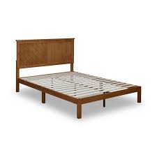 Bikahom Wood Queen Platform Bed With Headboard In Rustic Teak