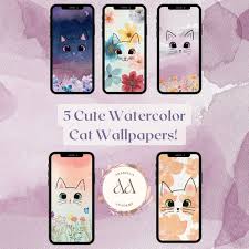 Cute Cat Watercolor Phone Wallpaper 5