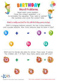 Birthday Word Problems Substraction
