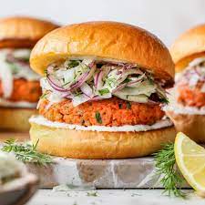 salmon burgers with lemon caper spread