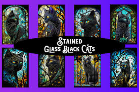Stained Glass Black Cat Windows Graphic