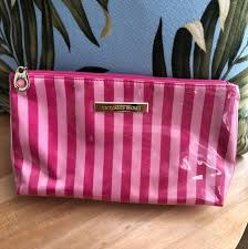 pink stripe makeup bag
