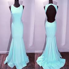 Elegant Strapless Mermaid Long Tiffany Blue Prom Dress With Open Back