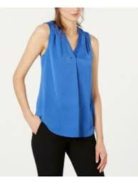 ALFANI Womens Blue Pleated Satin Sleeveless V Neck Tank Top Size: S -  Walmart.com
