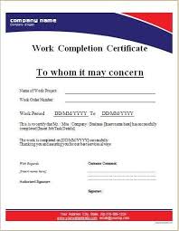 Work Completion Certificate Certificate Templates Free