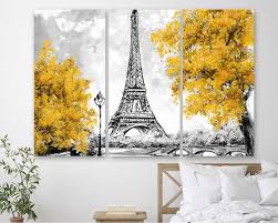 Paris Wall Art Yellow Black And White