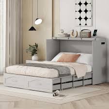 Gray Wood Frame Full Size Murphy Bed