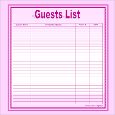 Awesome Printable Wedding Guest List Template 17 P D F Word