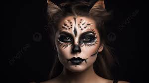 young woman has cat makeup for