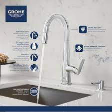 grohe ve 1 handle pull down dual sprayer kitchen faucet w soap dispenser