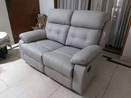 grey fabric recliner two seater sofa