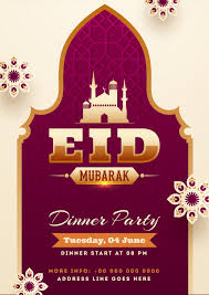 Eid Mubarak Dinner Party Invitation Poster Or Flyer Template