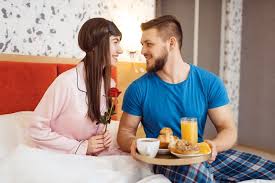romantic love couple breakfast