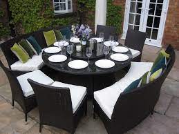 large round dining table benches and
