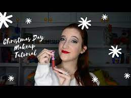 christmas makeup look with a pop of