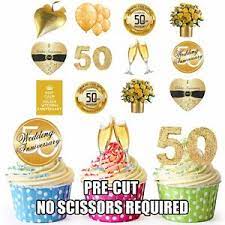 Proudly handmade in the uk • 48 hour dispatch on all items • free uk shipping Pre Cut Golden 50th Wedding Anniversary 36 Edible Cupcake Toppers Decorations Ebay