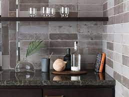 Kitchen Backsplash With Grey Brick Tile