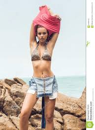 Girl Undress on Rock Beach. Stock Photo - Image of coastline, cloud:  94305472