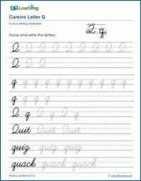 cursive writing letter q worksheets