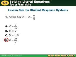 Solving Literal Equations 7 3 For A