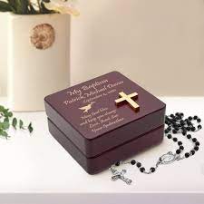 inspirational wooden baptism rosary box