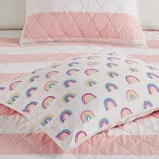 Urban Habitat Kids Sammie Full Queen Pink Cotton Cabana Stripe Reversible Quilt Set With Rainbow Reverse
