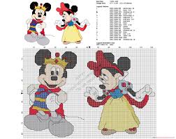 Disney Mickey And Minnie Mouse As Snow White Cross Stitch
