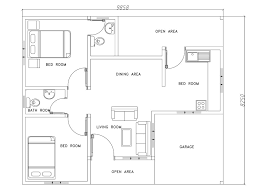 two bedrooms modern house plan dwg