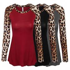 Womens Leopard Print Raglan Long Sleeve Casual Tops T Shirt
