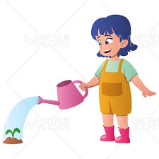 Girl Watering Plant On White Vector