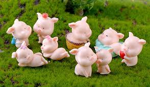 Miniature Pigs Figurines Cute Pink Pig