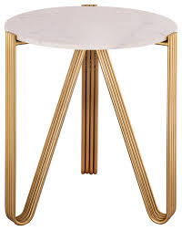 White Marble End Table Round Gold Side
