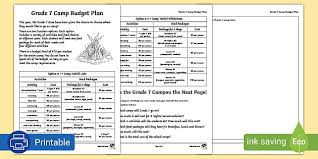 Class Camp Budget Plan Worksheet