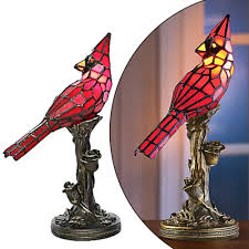 Bird Table Lamp Red Cardinal Stained