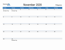 november 2020 monthly calendar with
