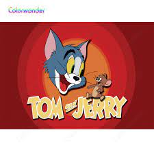Colorwonder Phim Hoạt Hình Nền Nhiếp Ảnh Mèo Tom và Chuột Jerry 7x5ft Tùy  Chỉnh Màu Đỏ Backdrop với Vòng Tròn cho Trẻ Em Sinh Nhật Prop|Background