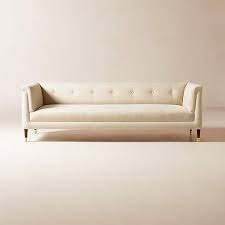 dorien tufted cream white velvet sofa cb2