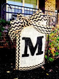 Burlap And Chevron Monogram Garden Flag