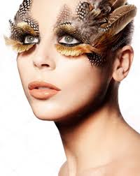 creative feathered eye makeup stock
