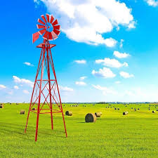 Red Metal Decorative Windmill