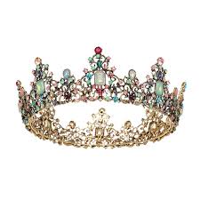 Sweetv Jeweled Baroque Queen Crown Rhinestone Wedding Crowns And Tiaras For Women Costume Party Hair Accessories With Gemstones
