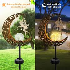Outdoor Decor Moon Fairy Le Glass Globe With Angel Yard Pathway Stake Lights Solar Powered Waterproof