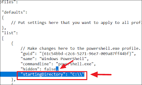 change default starting directory