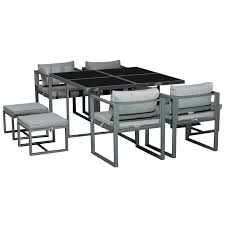 Outsunny 9 Pieces Patio Dining Sets With 4 Chairs Ottoman And Glass