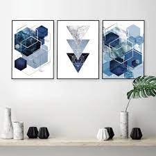 Navy Blue Silver Geometric Prints