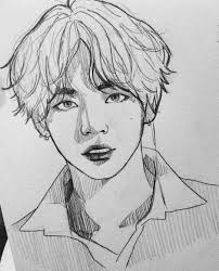 I wanted to try drawing jin with longer hair, it's actually an unfinished sketch but i really liked it so i . Pin By Anjori Demta On Fanarts Bts Bts Drawings Kpop Drawings Drawings