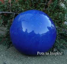 Blue Glazed Sphere Ball Garden Ornament