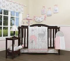 Gray Pink Deer Fl 13 Pc Crib Bed