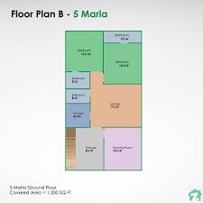 And 3d in side design view for, bed room, kitchen, toilet, drawing room, Best 5 Marla House Plans For Your New Home Zameen Blog