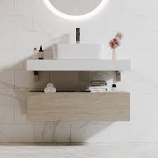 35 Modern Floating Bathroom Vanity Set With Single Sink White And Natural